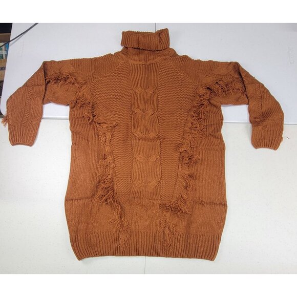 Cowl Neck Sweater Tunic Distressed Knit Rust/Brown Womens XL New in Bag - Picture 4 of 9